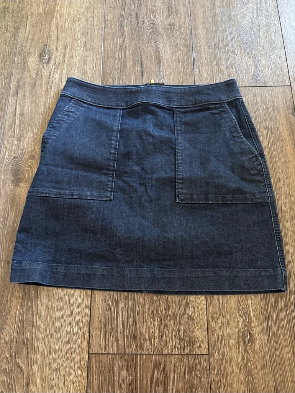LOFT Dark Blue Denim Mini Skirt with Front Patch Pockets